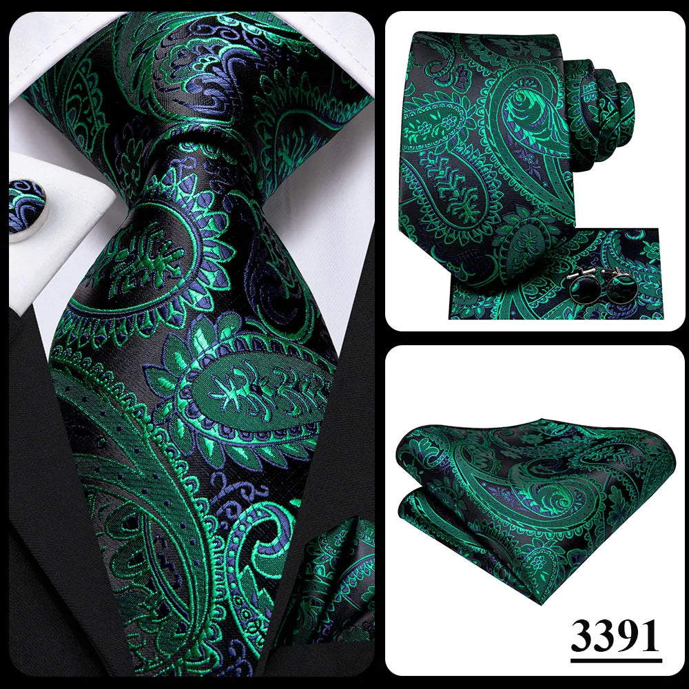 Hi-Tie Navy Blue Solid Paisley Silk Wedding Tie For Men Hanky Cufflink Mens Necktie Set Business Party New Design Dropshipping Good Vibrations