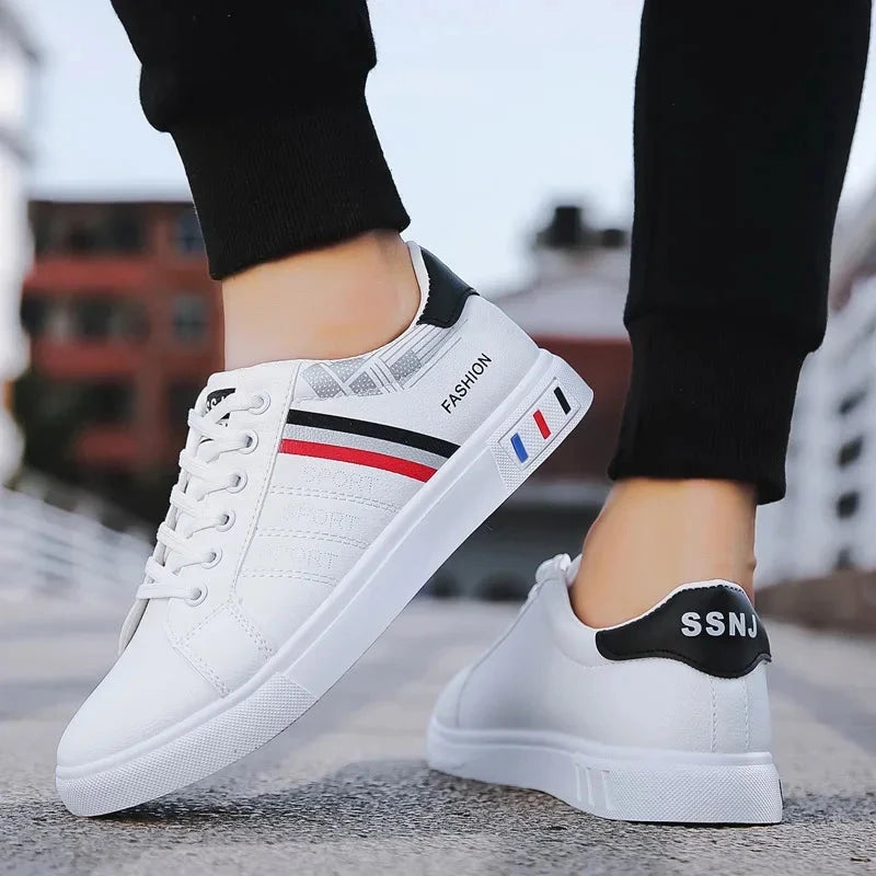 Men's Sneakers White Casual Shoes Lightweight Breathable Flats Fashion Lace-up Vulcanized Shoes Non Slip Outdoor Men Shoes Tenis Good Vibrations