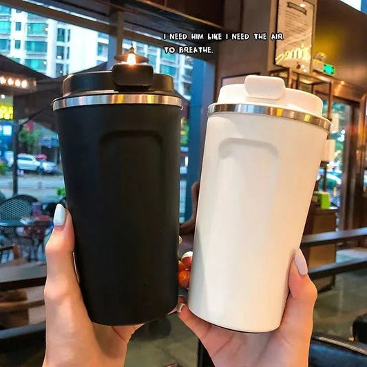 New 380/510ML Travel Stainless Steel Coffee Cup Thermal Mug Leak-Proof Thermos Bottle Tea Coffee Mug Vacuum Flask Insulated Cup Good Vibrations