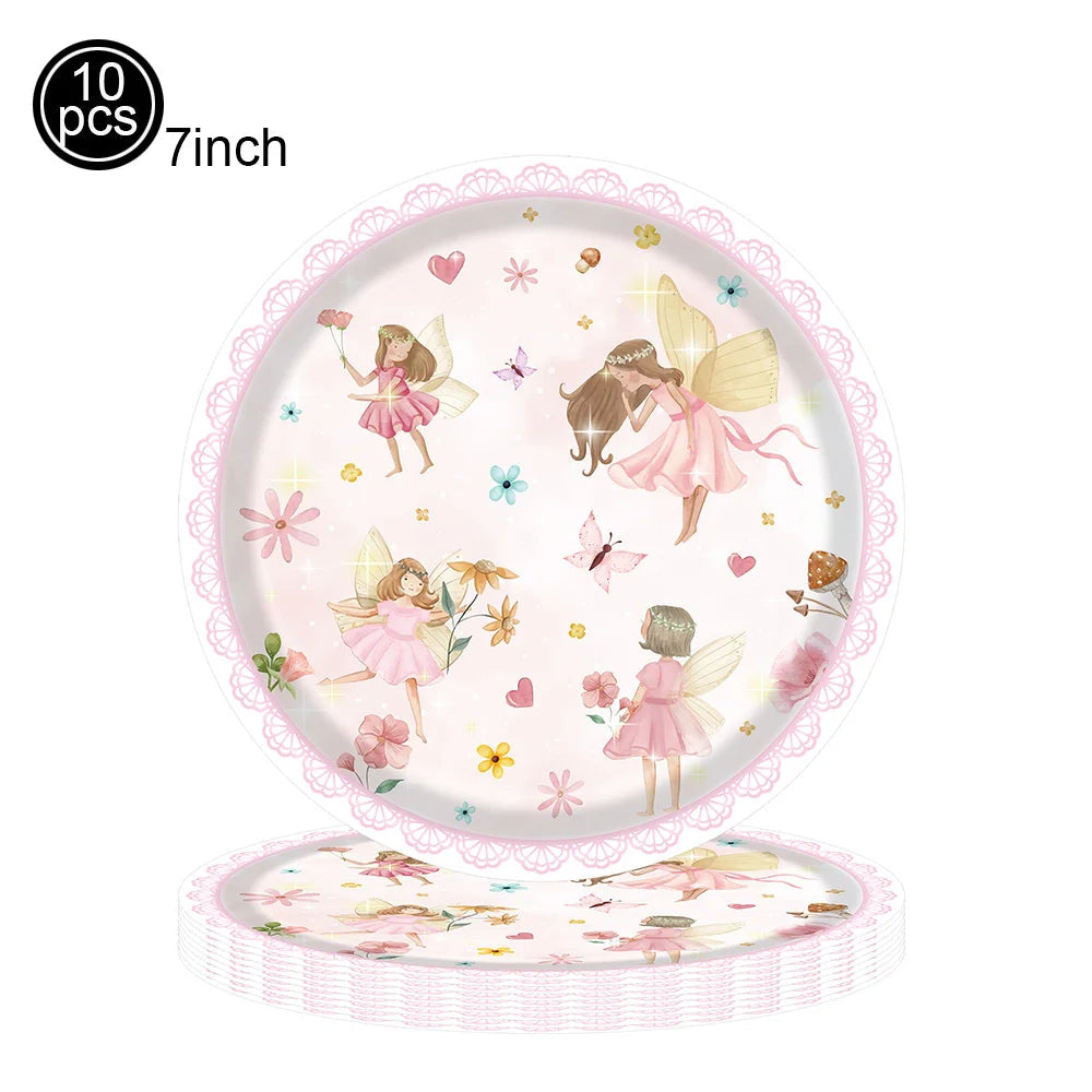 Fairy Party Supplies for Girl Birthday Fairies Enchanted Themed Baby Shower Party Decor Garden Flower Disposable Tableware Decor Good Vibrations