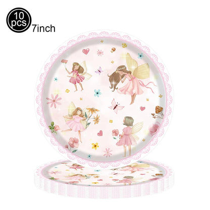 Fairy Party Supplies for Girl Birthday Fairies Enchanted Themed Baby Shower Party Decor Garden Flower Disposable Tableware Decor Good Vibrations