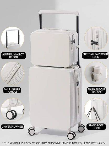 20+14"24+14" Luggage Set with USB & Cup Holder TSA Lock 360° Wheels Side-standing foot hook PC+ABS Suitcase Foldable Travel case Good Vibrations