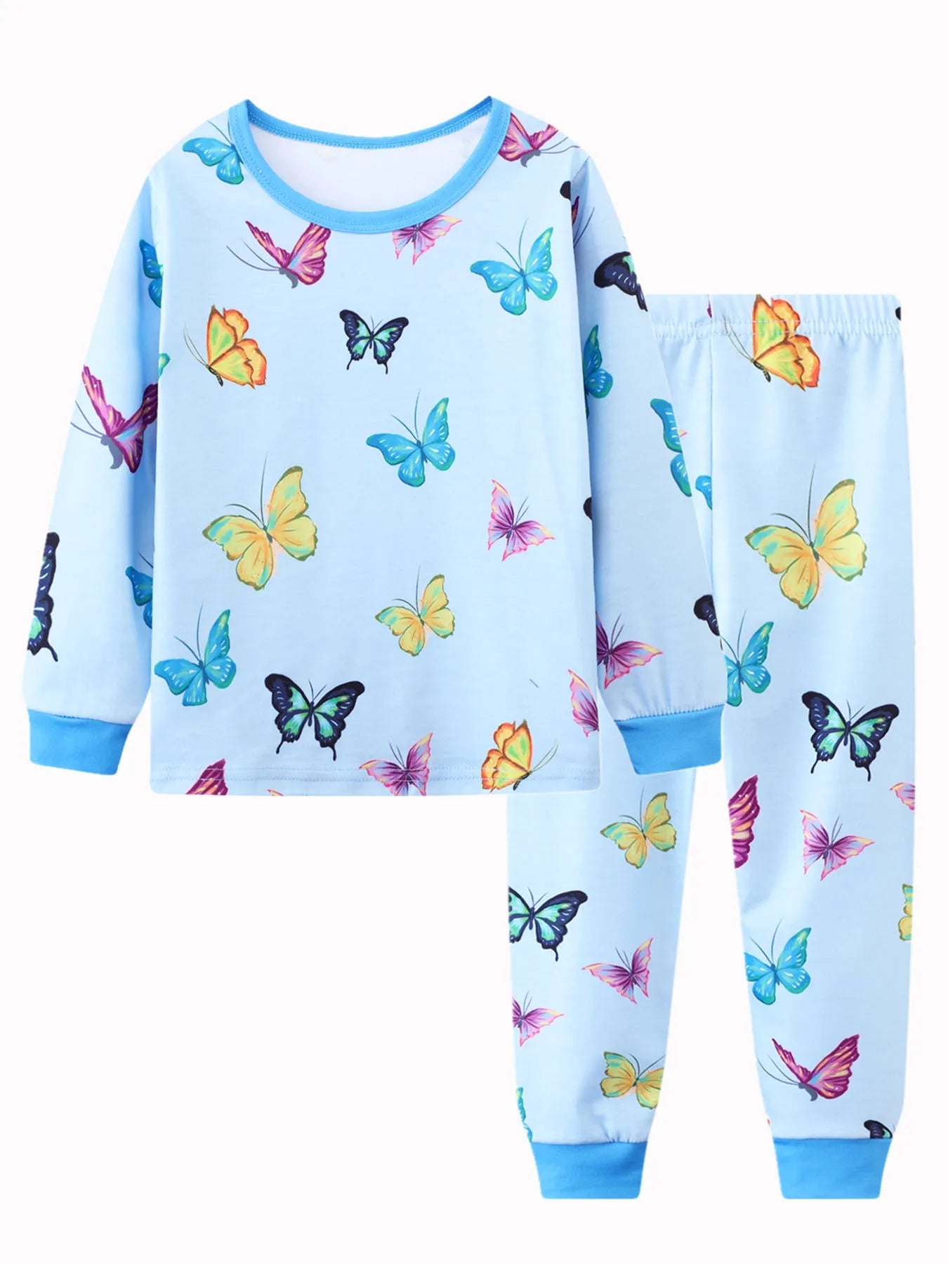 2pcs Girls Casual Cartoon Unicorn Print Crew Neck Pink Cotton Pajama Sets Good Vibrations