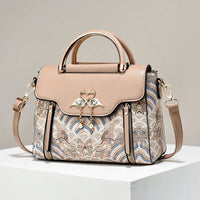Embroidered Color-Block Handbag Women's Trendy Crossbody Bag Elegant Top-Handle Purse Fashionable Designer Shoulder Bag Lady Good Vibrations