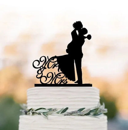 Bride and Groom Wedding Party Cake Topper Decoration Golden Acrylic Mrs & Mrs Engagement Party Cake Toppers Gift Baking Supplies Good Vibrations