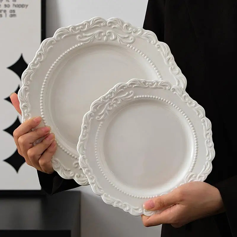 Ceramic Relief Dinner Dishes Household French New Underglazed Colour White Vintage Kitchen Tableware Exquisite Aesthetic Plate Good Vibrations