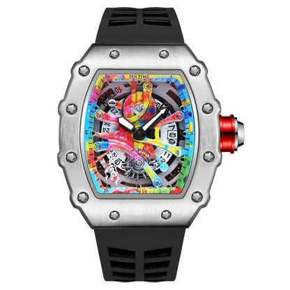 Fashion Mechanical Man Watches Classic Colorful RM Desgin Automatic Visable Wristwatch Causal Men Watch Rubber Strap Belt Good Vibrations