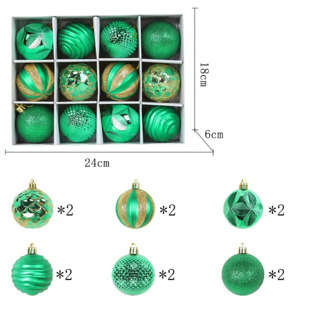 12PCS High-quality Plastic Christmas Ball Set 6CM Suspensable Xmas Ornament Ball 6 Colors Xmas Baubles Scene Supplies Good Vibrations