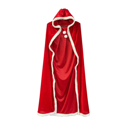 Christmas Shawl Cape Hooded Santa Claus Costume Christmas Performance Costume Red with Hat Cosplay Costume Winter Warm Coat Good Vibrations
