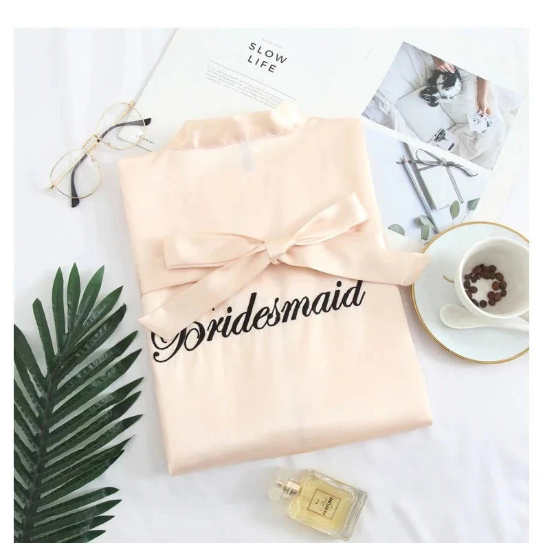 Bride Bridesmaid Wedding Robe Embroidery Kimono Bathrobe Gown Nightgown Casual Satin Short Women Sexy Nightwear Sleepwear Good Vibrations