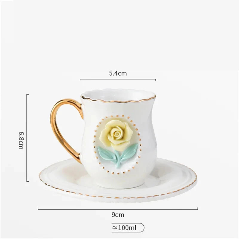 Ceramic rose cup, coffee cup plate set, handmade ceramic flower cup Good Vibrations