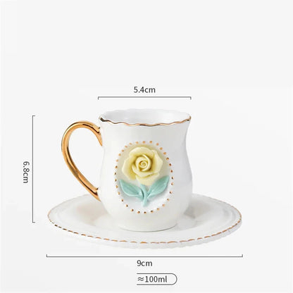 Ceramic rose cup, coffee cup plate set, handmade ceramic flower cup Good Vibrations