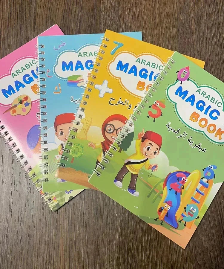 4 Books Montessori SANK English Magic Copybook Reusable Writing Practice 3D Calligraphy Book Wipe-free Education Books Good Vibrations