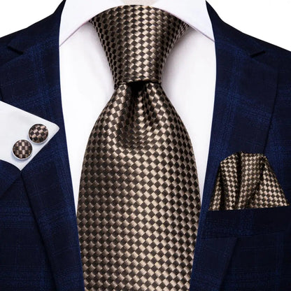 Hi-Tie Champagne Gold Striped Paisley Solid Men Silk Wedding Tie Fashion Design Necktie For Men Hanky Cufflink Business Party Good Vibrations
