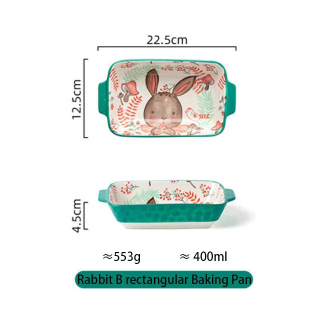 Ceramic Bakeware With Handle Forest Animals Baking Pan  Underglaze  Kitchen Tableware Salad Bowl Au Gratin Dishes Good Vibrations