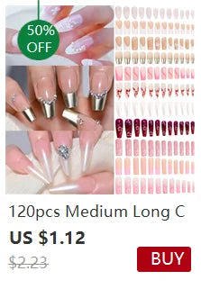 120pcs Pink French Tip Press-On Nails Medium Length Square Shape With Glossy Finish False Nails Full Cover Pre-Shaped Fake Nails Good Vibrations