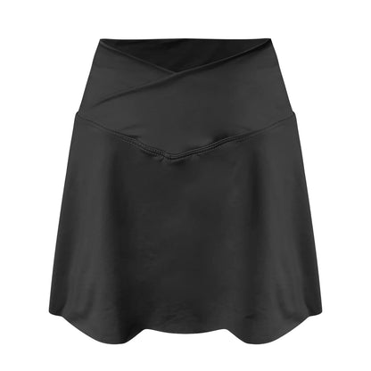 Women Pleated Tennis Skirt with Pockets Shorts Athletic Skirts Crossover High Waisted Athletic Golf Skorts Workout Sports Skirts