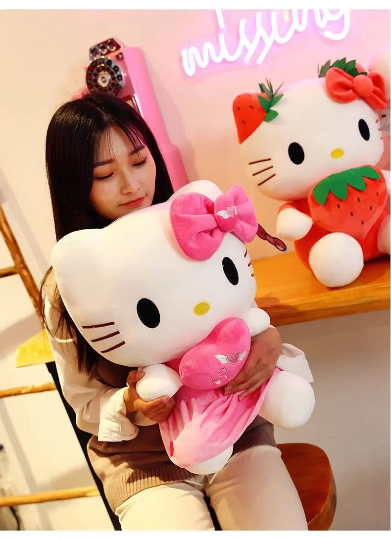 22cm Sanrio KT Cat Plush Toys Kawaii Strawberry KT Cat Plush Doll Home Decor Plushie Toy Girl Birthday Gift Good Vibrations