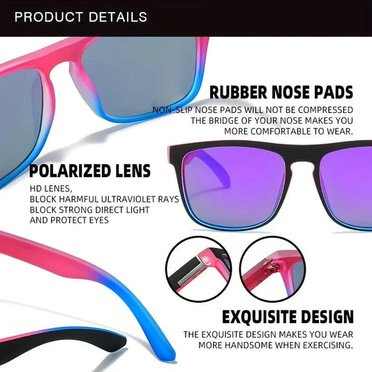 Sporty Square Fashion Glasses for Men and Women,Anti-Reflective PC LensesComposite Frame,Ideal for Cycling, Driving,Beach Travel Good Vibrations