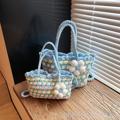 Crochet Crossbody Bag for Women Girl Handmade Color Block Handbag Lightweight Casual Summer Daily Purse Good Vibrations