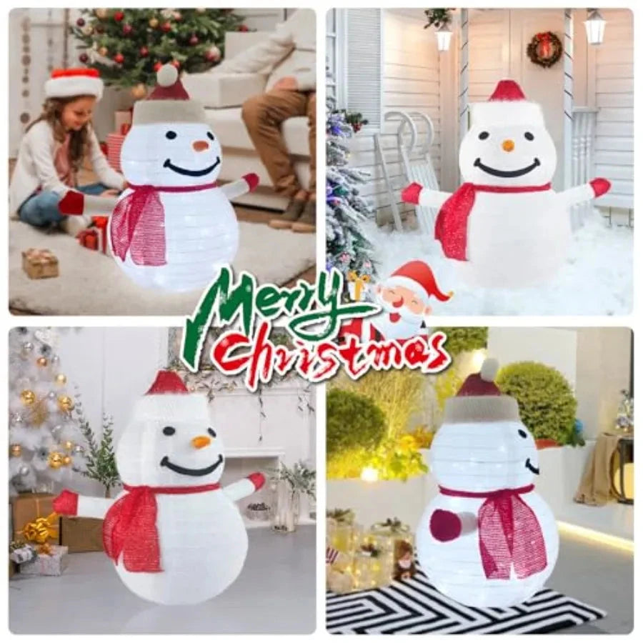 3D Christmas Collapsible Snowman Decorations 23Inch Light Up Christmas Snowman with LED Cool White Lights for Indoor Outdoor Ga Good Vibrations