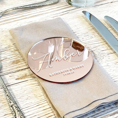 10Pcs Personalised Acrylic Wedding Party Place Names Round 8-10cm Mirror Acrylic Custom Wedding Decor Place Card Party Gift Good Vibrations