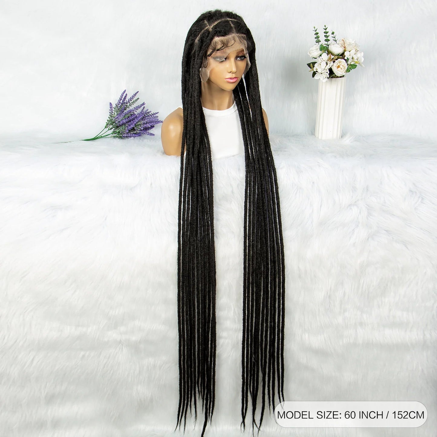 KIMA 60 inches Full Lace Braided Wigs Synthetic Lace Wigs Braided Wigs Crochet Wigs Faus Locs Braided Wigs for Black Women Good Vibrations
