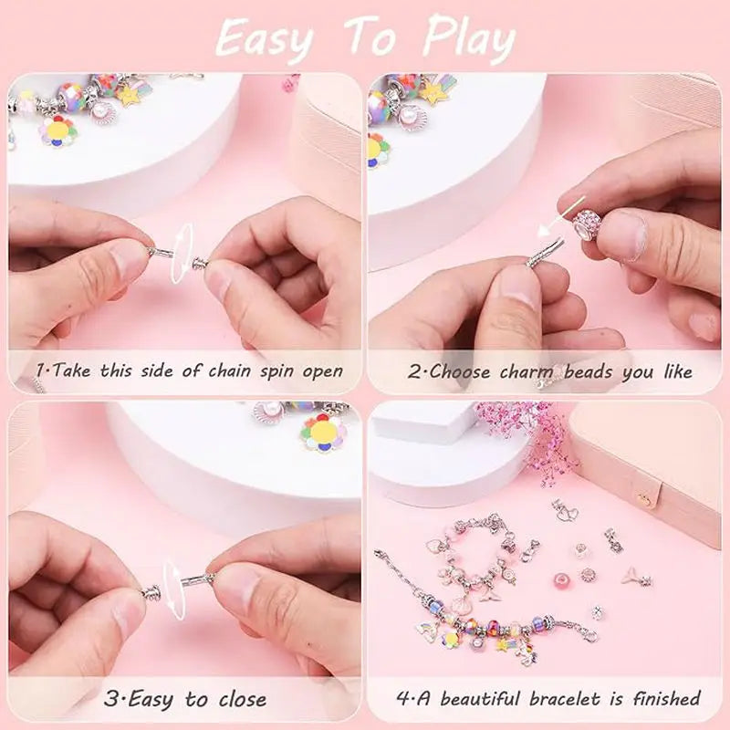 Charm Bracelet Making Kit for Girls Kids Jewelry Making Kit DIY Charm Bracelet Necklace Kit for Crafts Birthday Easter Gifts Good Vibrations