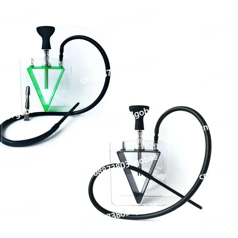 Acrylic inverted triangle hookah set with plastic pot, Arabic design.