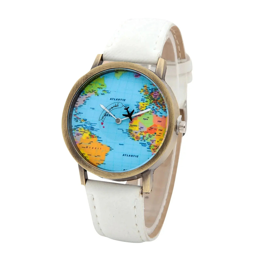Fashion Global World Map Plane Denim Fabric Band Watch Casual Men Women Wristwatches Quartz Watch Gift Horloges Relógio Good Vibrations