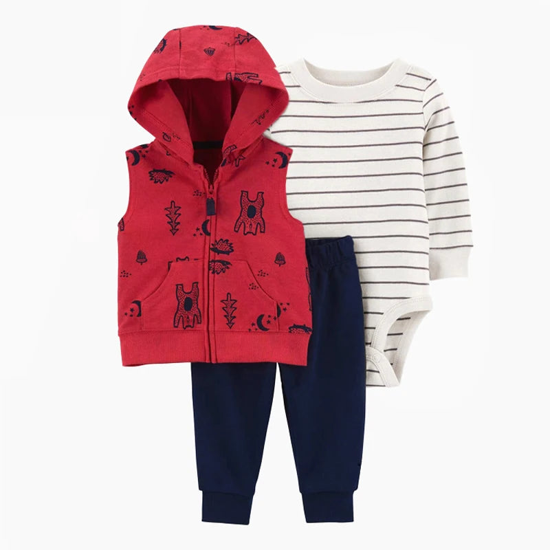 3pcs Baby Clothes Set for Newborns Toddler Girl Boy Clothes Hooded Jacket Trousers + Bodysuits 3pcs Child sets Infant Outfits Good Vibrations