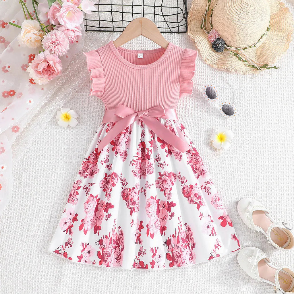 Dress For Kids 4-7 Years old Cotton Ruffled Sleeveless Floral Princess Dresses Ootd For Baby Girl Good Vibrations