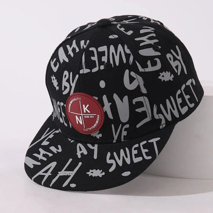 Children's Fashion Hats Spring And Autumn New Baby Graffiti English Flat Cap Kid's Hip-hop Baseball Caps Good Vibrations