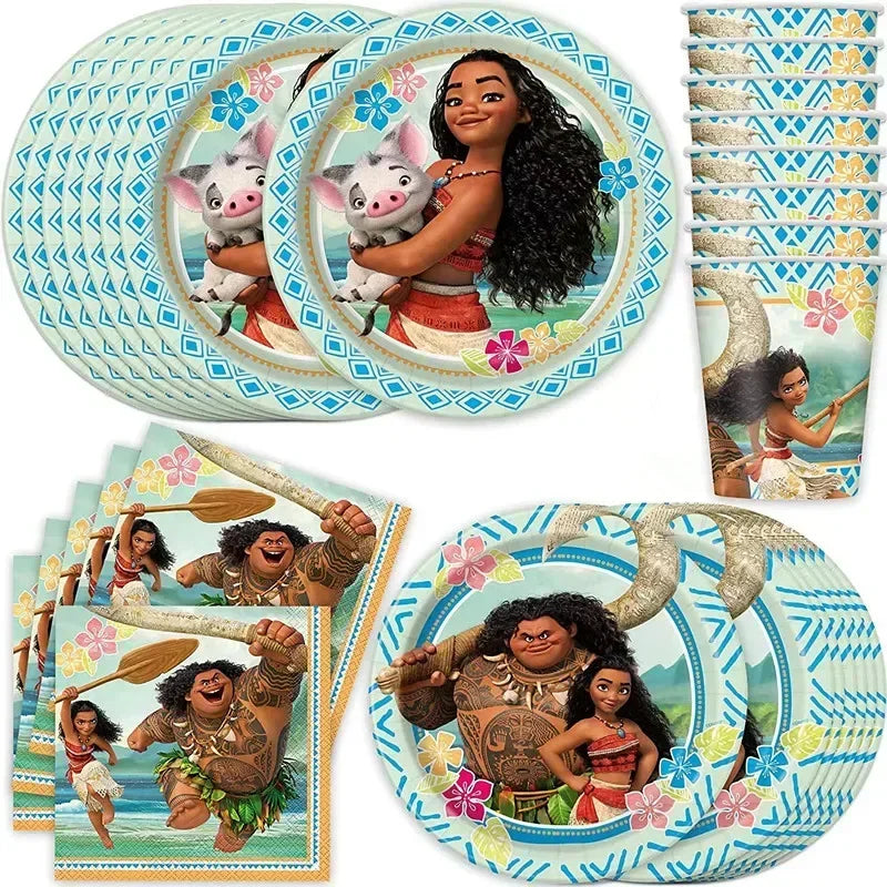 New MINISO Moana Theme Children Birthday Party Disposable Tableware Cup Plate Flag Kids Girls Wedding Party Decoration Supplies Good Vibrations