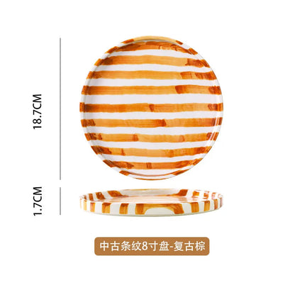 Ceramic Coffee Mug Three-piece Set Hand-painted Striped Mug Afternoon Camellia Tea Mug Breakfast Milk Oatmeal Mug Cake Plate New Good Vibrations