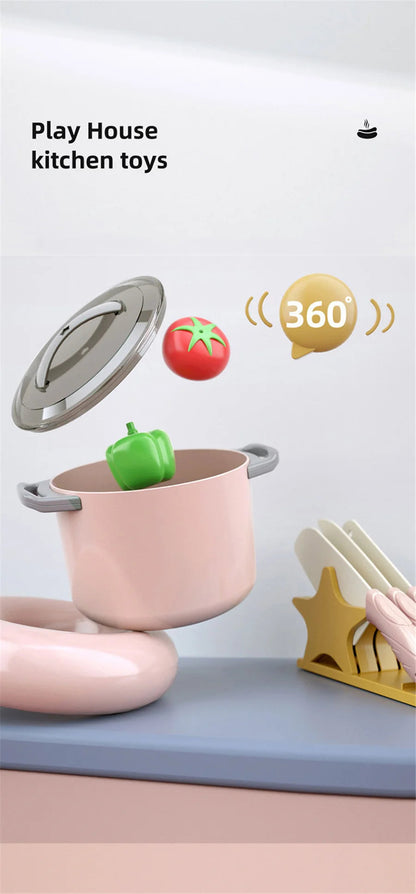 Toy Kitchen for Kids Cooking Utensils Children's Pretend Play Cutting Miniature Food Set Pot Pan Educational Unisex Novel Gift Good Vibrations