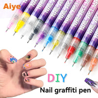 12 Color Nail Art Graffiti Pen Set Nail Marker Drawing Acrylic Paint Pens Waterproof Nail Painting Manicure Extra Fine 0.5mm Good Vibrations