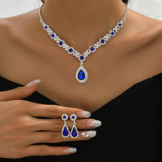3 pieces of women's crystal droplet necklace with earrings set for wedding evening dress accessories Good Vibrations