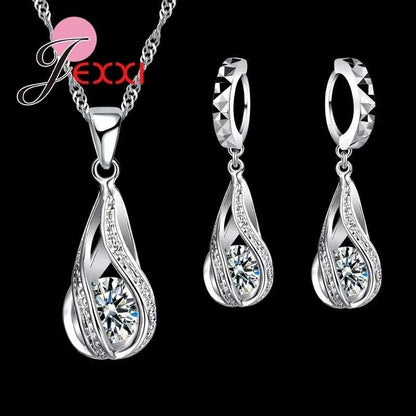 8 Colors Best Gift for Women Girls Friends 925 Sterling Silver Jewelry Set CZ Cubic Zircon Water Drop Necklace Dangle Earrings Good Vibrations Adult Super Store