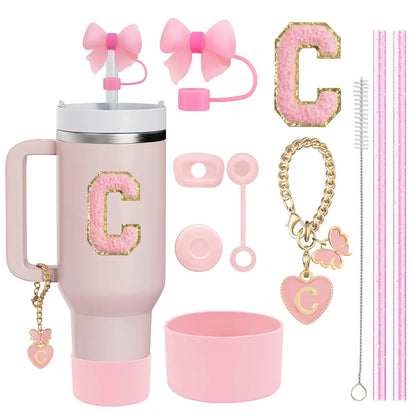 10PCS Accessories Set for Stanley Cup, 2 Straw and Brush and 1 Flower Charm Chain 3 Spill Proof Stopper Flowers Straw Cover Boot Good Vibrations