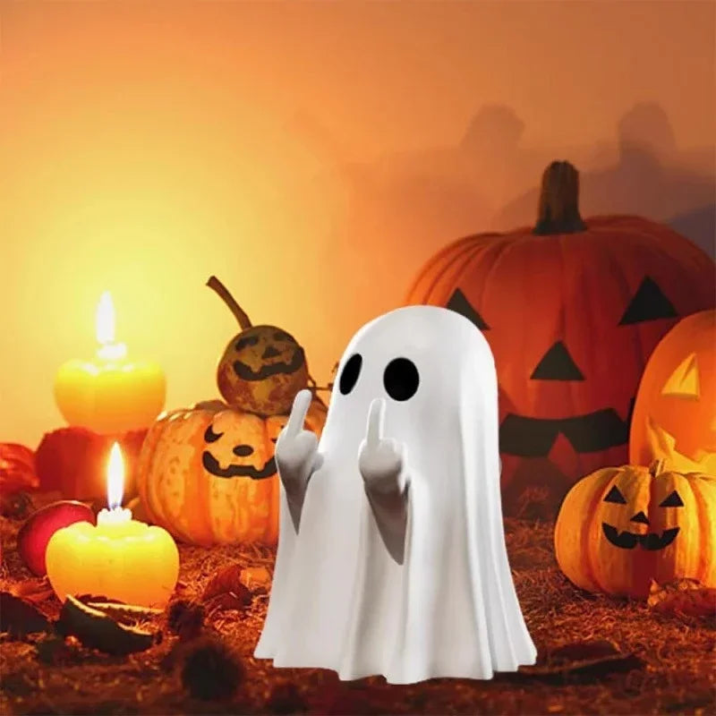 Halloween Middle Finger Ghost Statue Small Halloween Decor for Home Centerpiece for Coffee Table, Adorable Horror Figure Good Vibrations