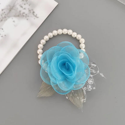 Girls Bridesmaid Wrist Flowers Pearl Ribbon Rose Bracelet for Wedding Prom Party Bride to Be Bridesmaid Gift Wedding Accessories Good Vibrations