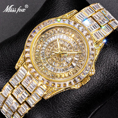 Full Iced Out Watches For Men Luxury Handmade Mosaic Diamond Silver Steel Watch Fashion Hip Hop Silver Automatic Date Male Clock Good Vibrations