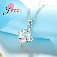 Charm Crystal Women Bridal Wedding Jewelry Sets 925 Sterling Silver Pendant Necklaces Earrings Sets Bijoux Femme Good Vibrations