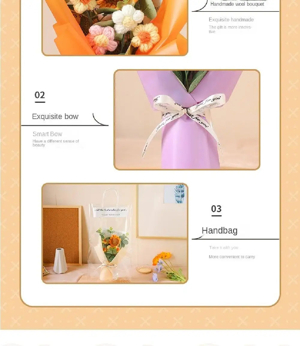 Artificial Flower Crochet Bouquet Handmade Eternal Flower Sunflower Daisy Bouquet Anniversary Mothers Day Birthday Gift Good Vibrations