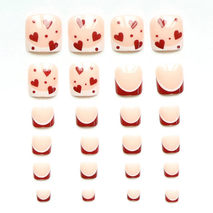 24pcs French Fake Toenails Pink Gradient Full Cover Short Square Toe Nails Foot Nails Tips for Women Girls Good Vibrations