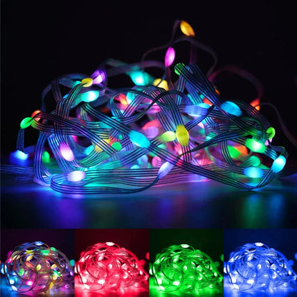 Christmas Tree Lights Outdoor Indoor, 100LED 10M WS2812B RGBIC Lights, String Lights IP65 Waterproof Bluetooth Fairy LED String Good Vibrations