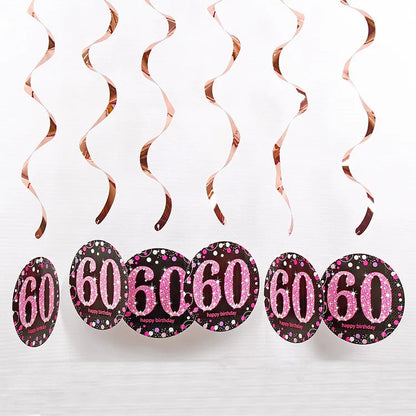 6pcs PVC 18 21 30 40 50 Years Old Spiral Happy Birthday Swirl Hanging Ornaments Party Background Layout Decor Supplies Good Vibrations