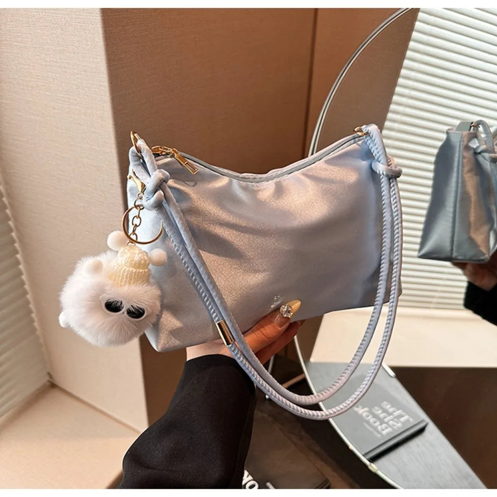 Casual Solid Color Fashion Elegant Shoulder Bag Smooth Cloth Satin Underarm Bag Leisure Shoulder Bag Good Vibrations