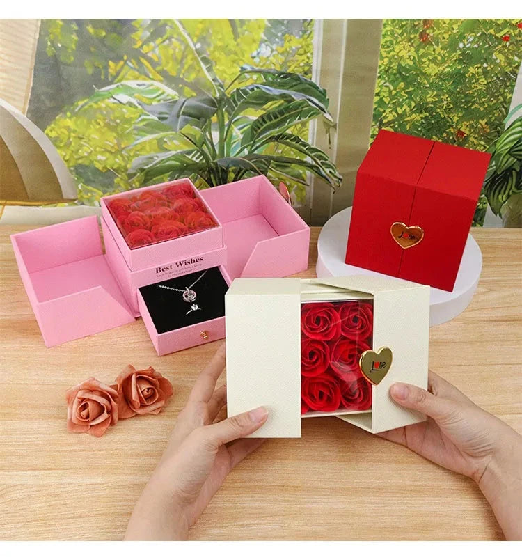 Birthday Gift for Girlfriend - 9 Rose Jewelry Box with Drawer Storage, Quadrilateral Spray-Painted Plastic Design, Perfect for H Good Vibrations